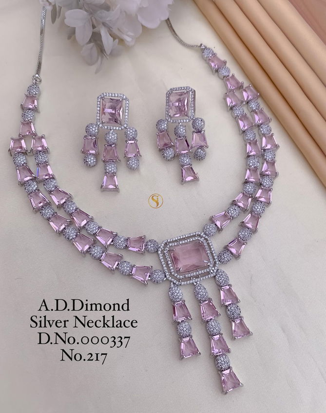 2170 AD Party Wear Designer Diamond Silver Necklace Set Wholesale Online
